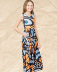 24sevenkid Girls Orange Butterfly Print Sleeveless Pocket Maxi Dress