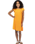 24sevenkid Girls Ruffle Cap Sleeve Knee Length Babydoll Dress
