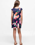 24sevenkid Girls Navy Blue Floral Print Cap Sleeve Babydoll Dress