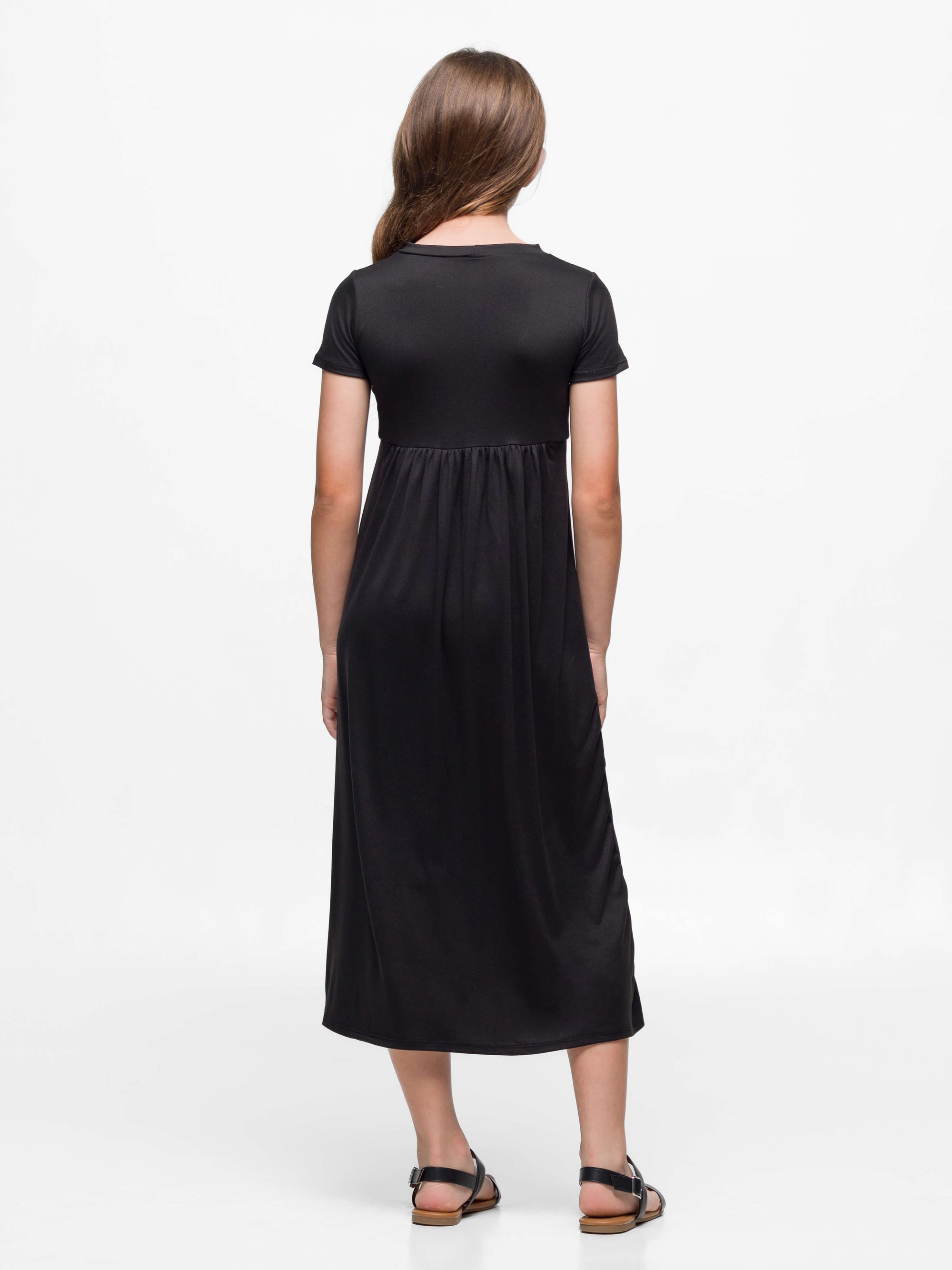 24seven Comfort Apparel Girls Short Sleeve Pleated Midi Dress