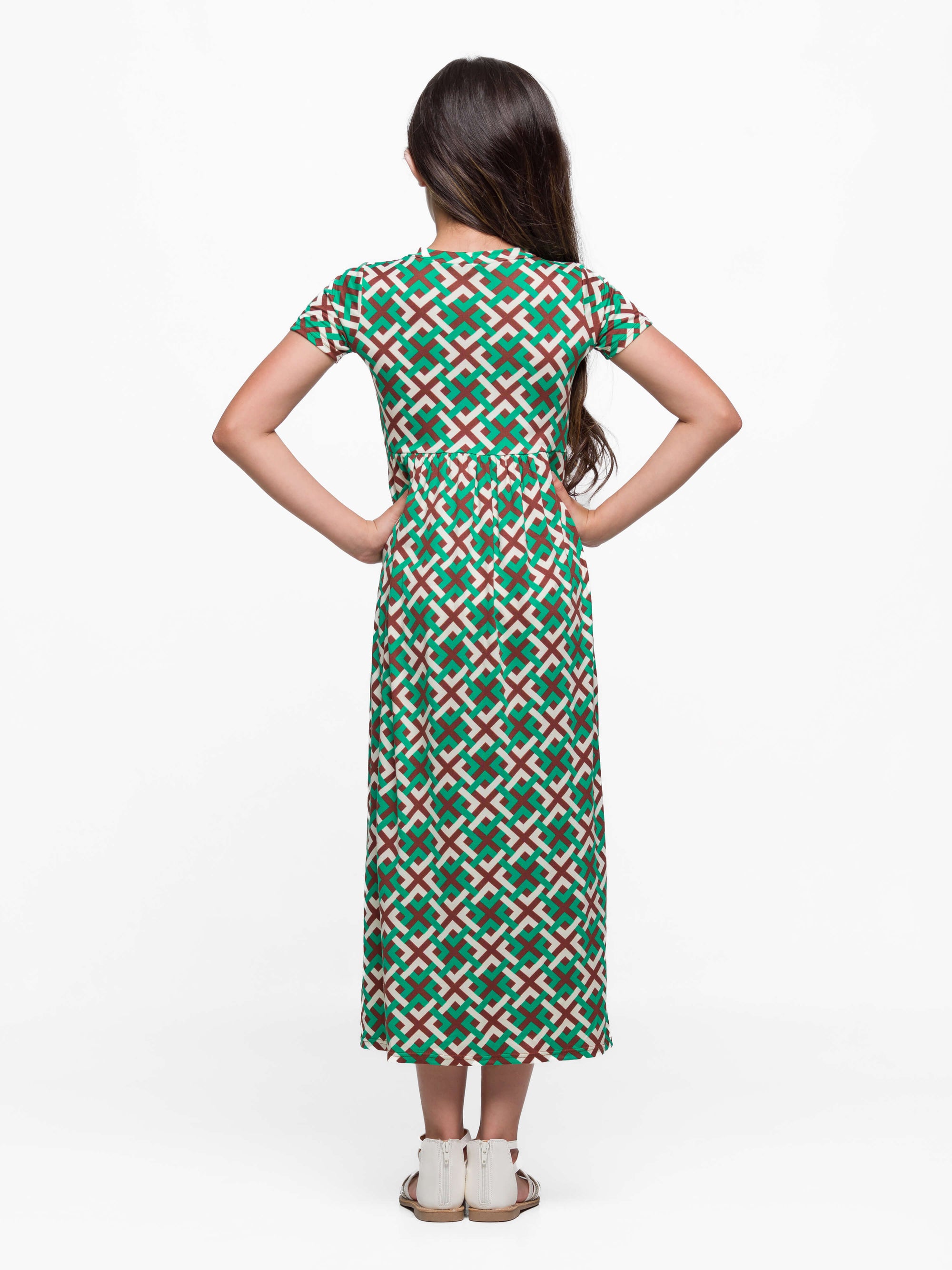 24sevenkid Girls Short Sleeve Green Maxi Dress