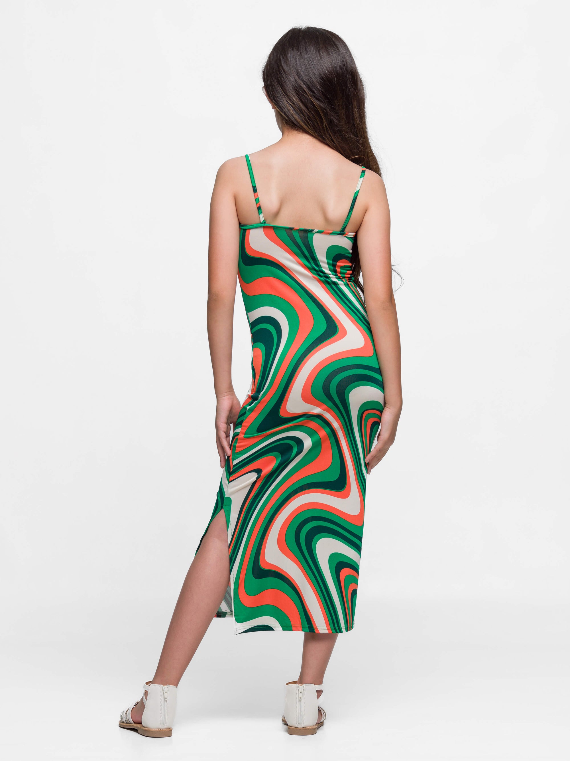 24sevenkid Girls Green Ruffle Spaghetti Strap Maxi Dress