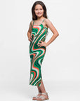 24sevenkid Girls Green Ruffle Spaghetti Strap Maxi Dress