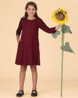 24seven Comfort Apparel Girls Long Sleeve Loose Fit Knee Length Tunic Pocket Dress