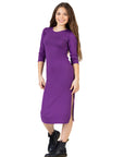 24seven Comfort Apparel Girls Long Sleeve Side Slit Maxi Dress Solid Color