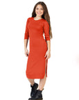 24seven Comfort Apparel Girls Long Sleeve Side Slit Maxi Dress Solid Color