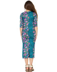 24seven Comfort Apparel Teal Animal Print Side Slit Girls Maxi Dress