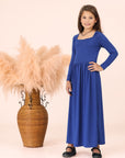 24seven Comfort Apparel Girls Long Sleeve Pleated Maxi Dress Solid Color