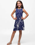 24sevenkid Girls Navy Blue Floral Fit and Flare Dress
