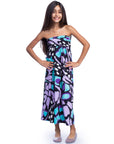Girls Purple Butterfly Print Strapless Tube Maxi Dress