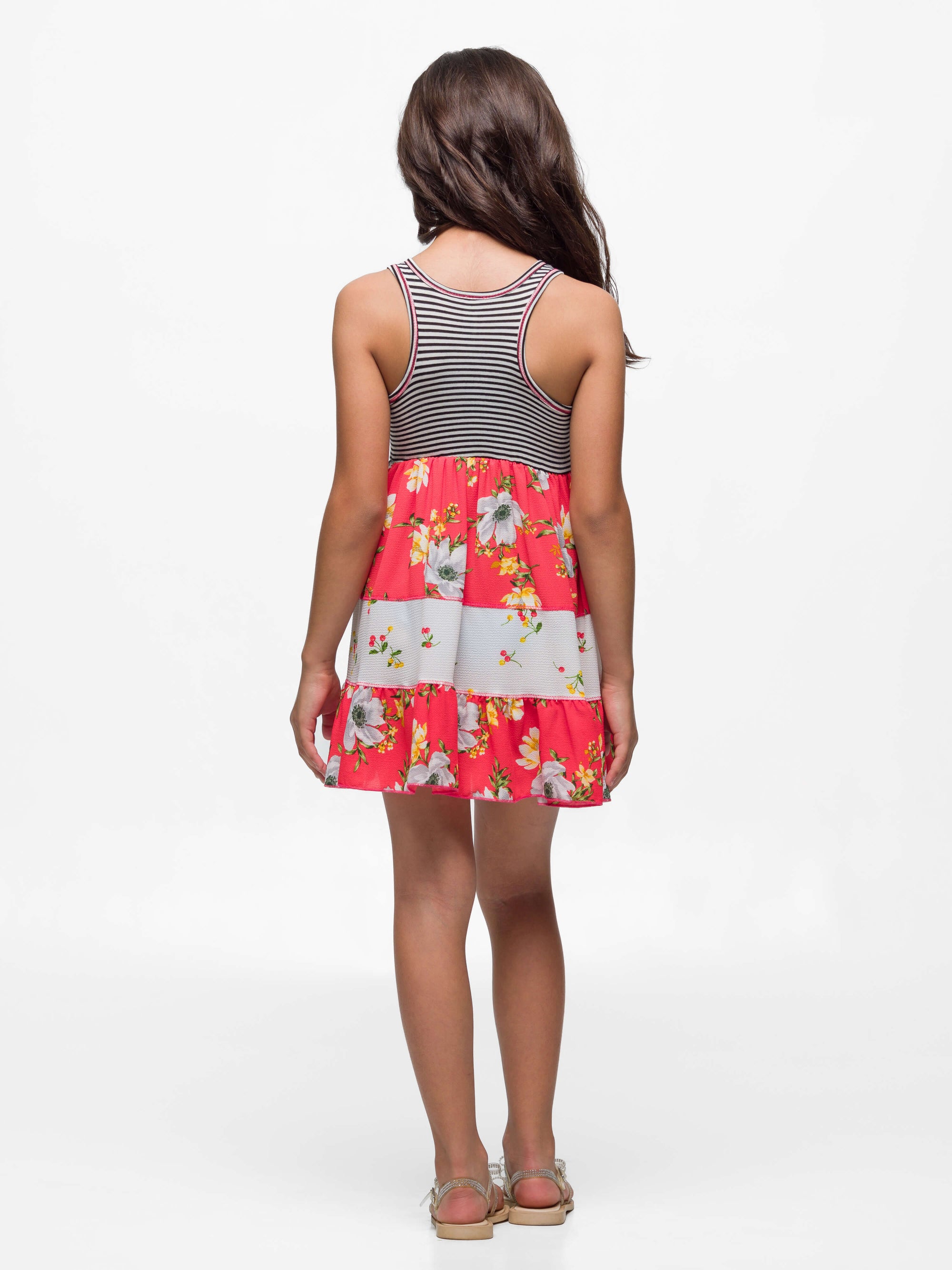 24seven Comfort Apparel Sleeveless Striped Tank Top Knee Length Girls Dress