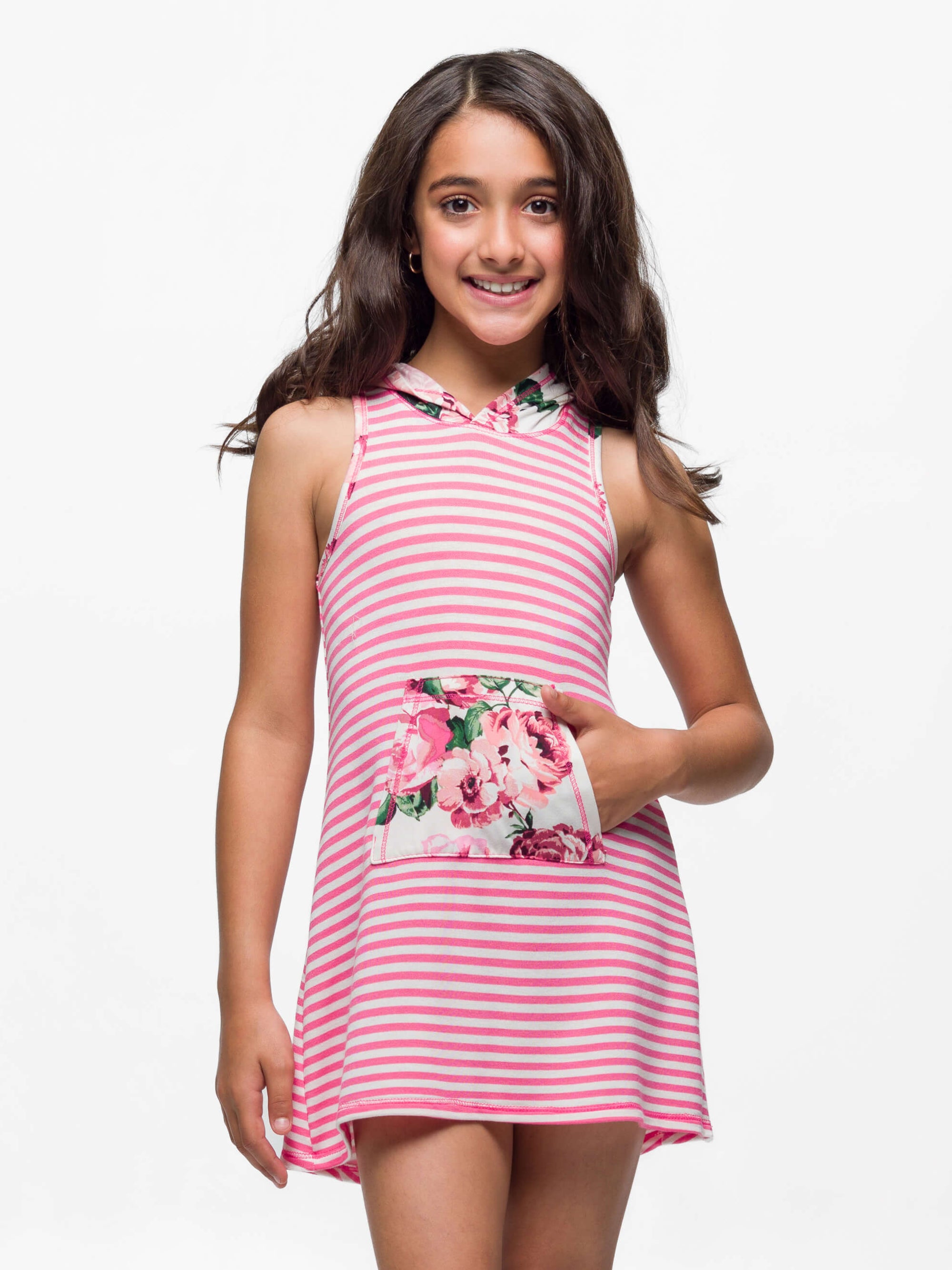 24seven Comfort Apparel Pink Sleeveless Knee Length Hooded Girls Dress