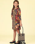 24seven Comfort Apparel Red Multiprint Knee Length Girls Fall Dress