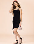 24seven Comfort Apparel Girls Drawstring Spaghetti Strap Rouched Party Dress