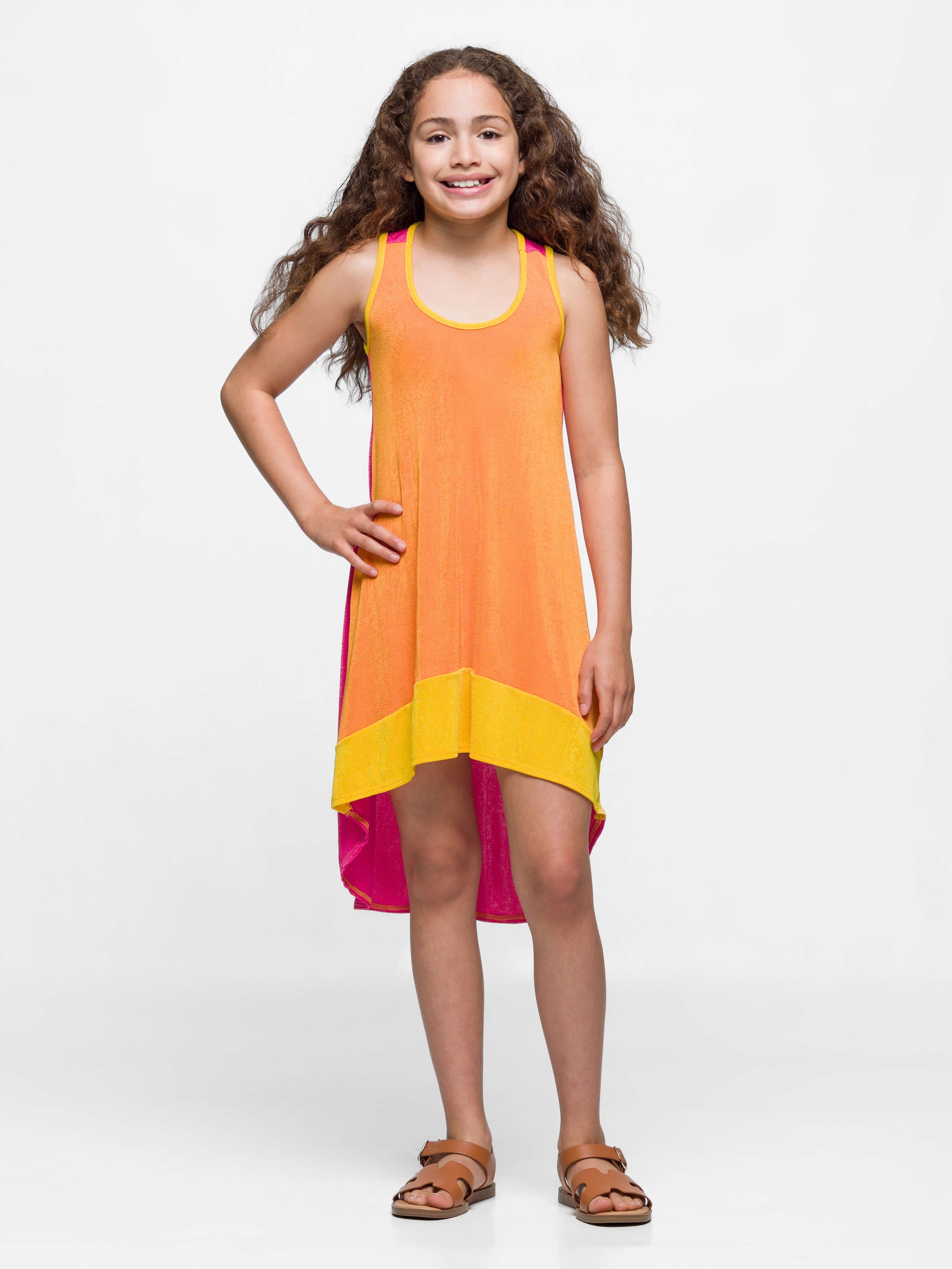 24sevenkid Girls Sleeveless Colorblock HighLow Knee Length Dress