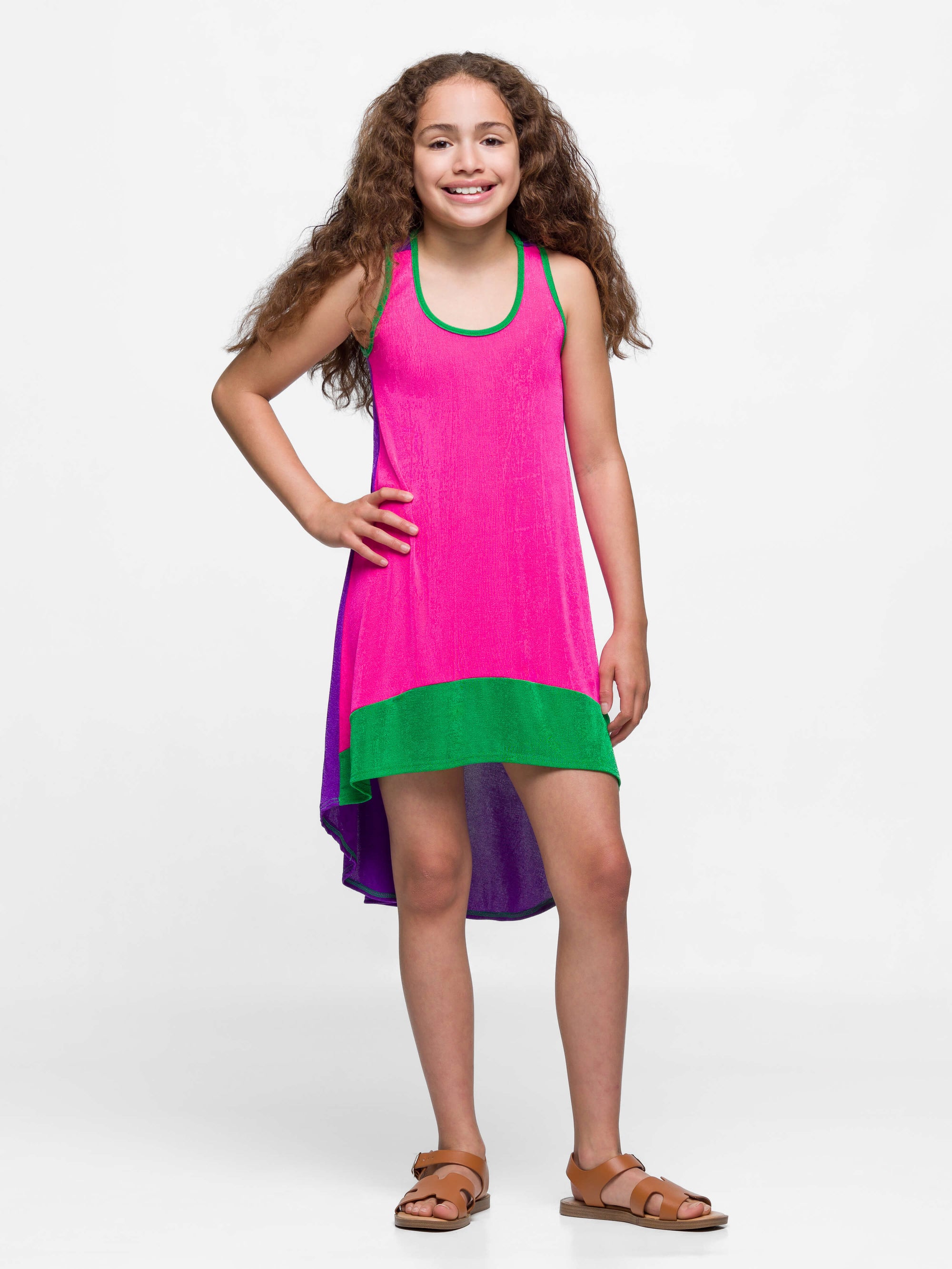 24sevenkid Girls Sleeveless Colorblock HighLow Knee Length Dress