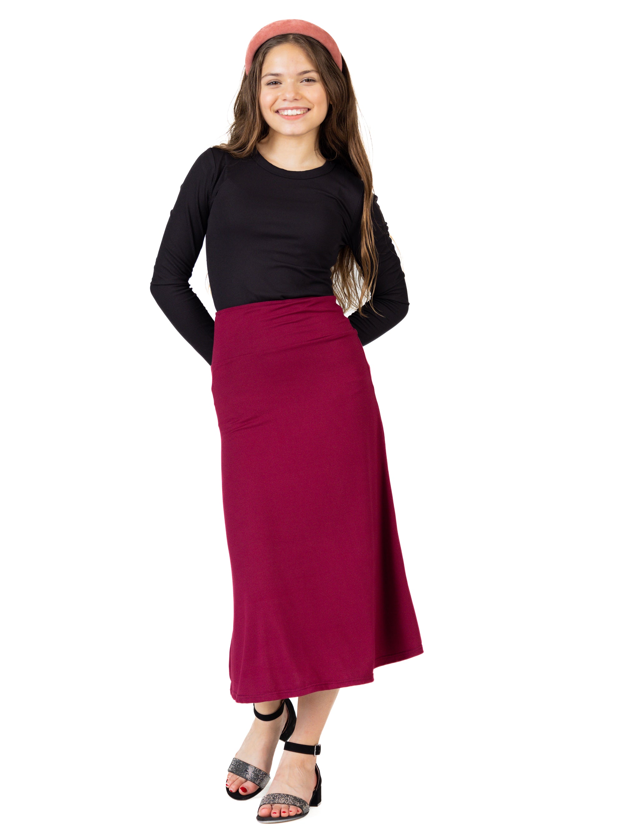 24seven Comfort Apparel Elastic Waistline Girls Maxi Skirt
