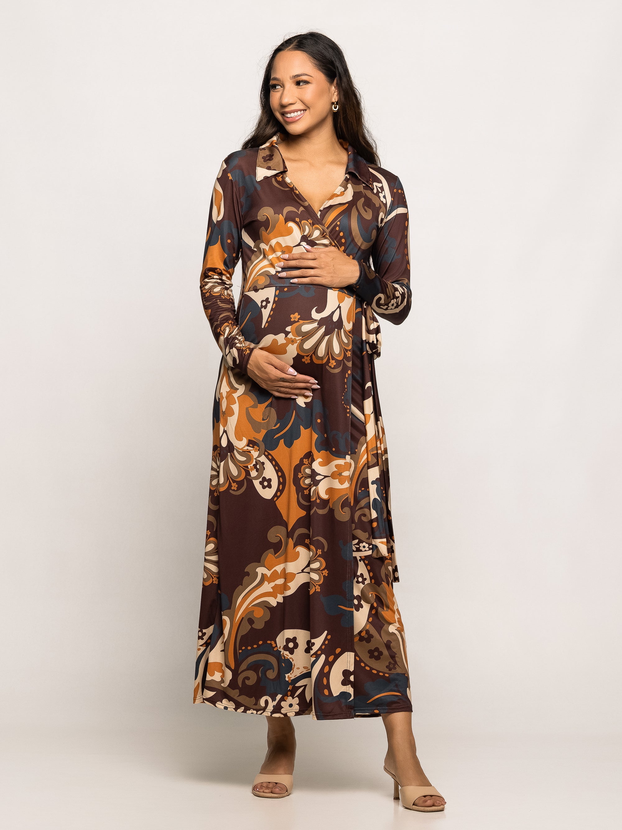Maternity Brown paisley Empire Waist Maxi Dress
