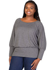Plus Size Round Neck Long Blouson Sleeve Banded Bottom Top