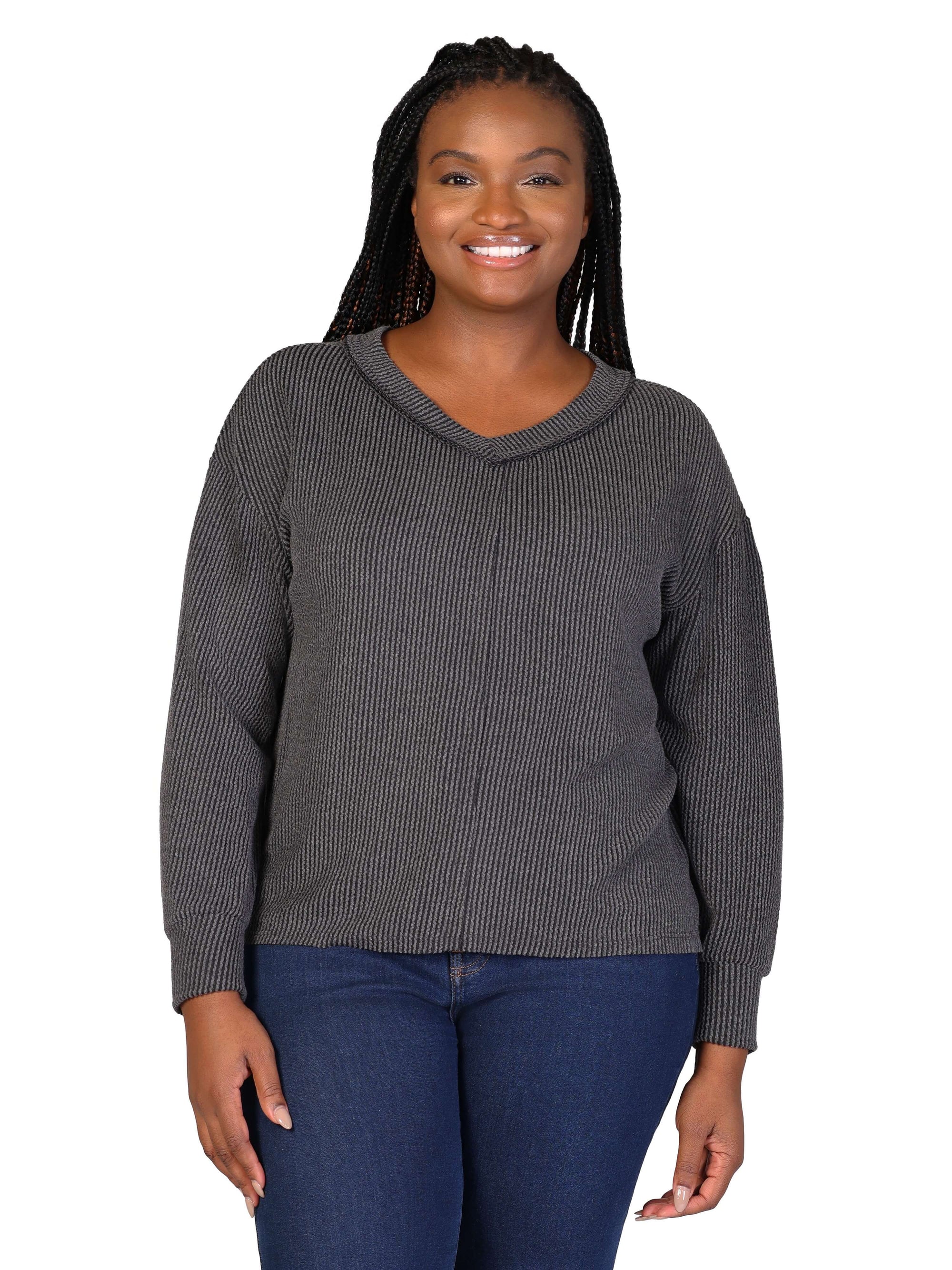 Relaxed Plus Size Fit Ribbed Knit V Neck Sweater Top
