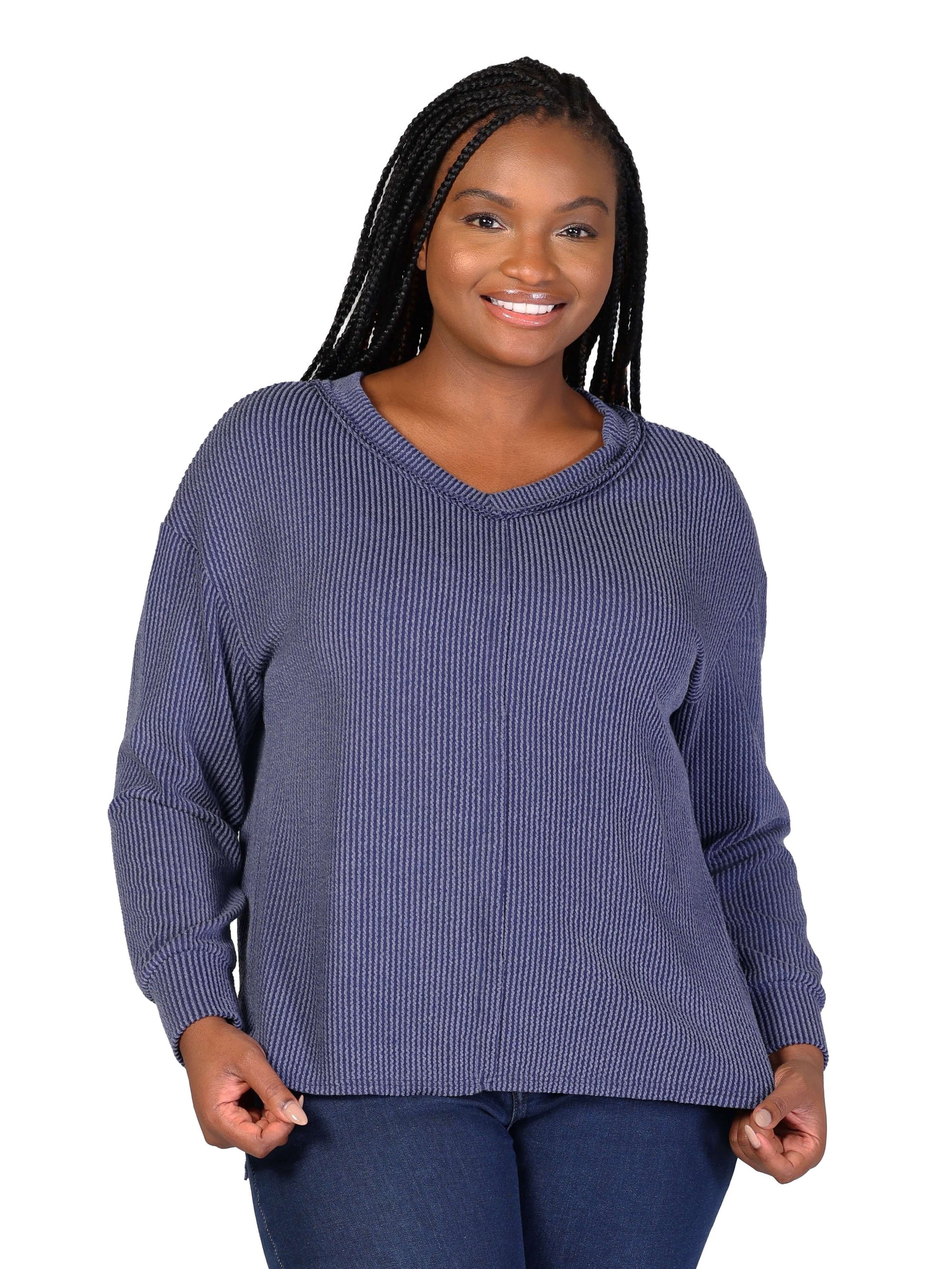 Relaxed Plus Size Fit Ribbed Knit V Neck Sweater Top