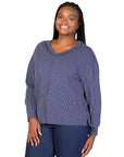 Relaxed Plus Size Fit Ribbed Knit V Neck Sweater Top