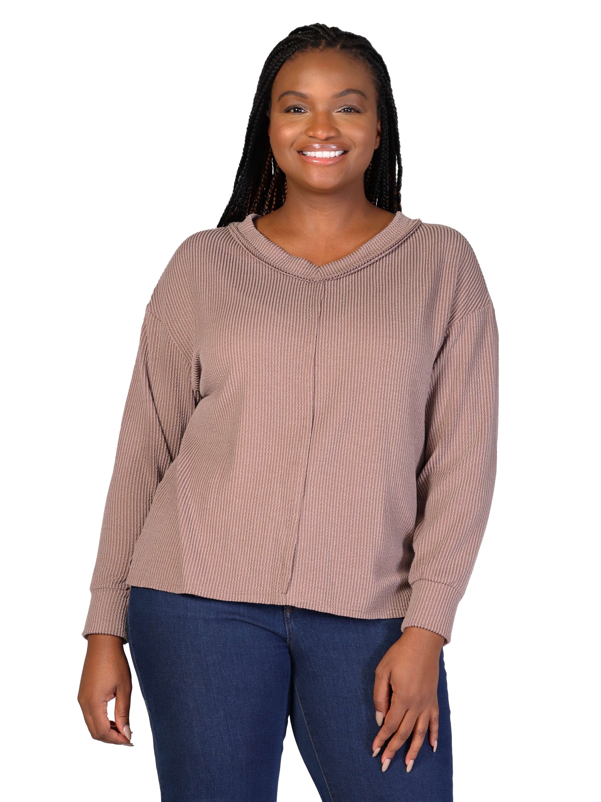 Relaxed Plus Size Fit Ribbed Knit V Neck Sweater Top