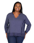 Plus Size Relaxed Fit Ribbed Knit V Neck Sweatshirt Top