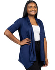 Elbow Length Sleeve Open Front Plus Size Cardigan
