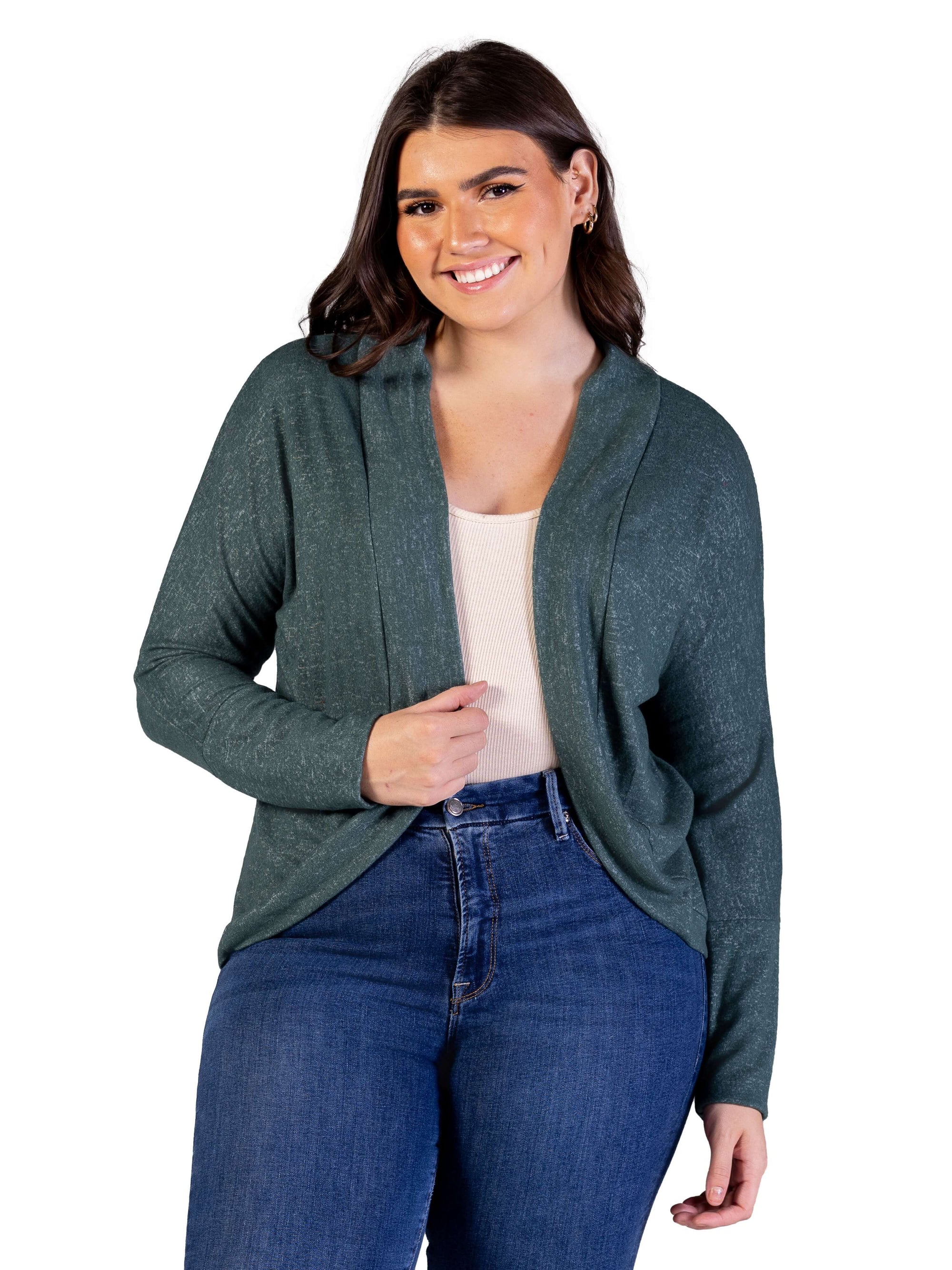 Plus Size Curved Hem Open Front Long Womens Bolero Shrug
