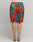 24seven Comfort Apparel Plus Size Orange Floral Print Knee Length Pencil Skirt