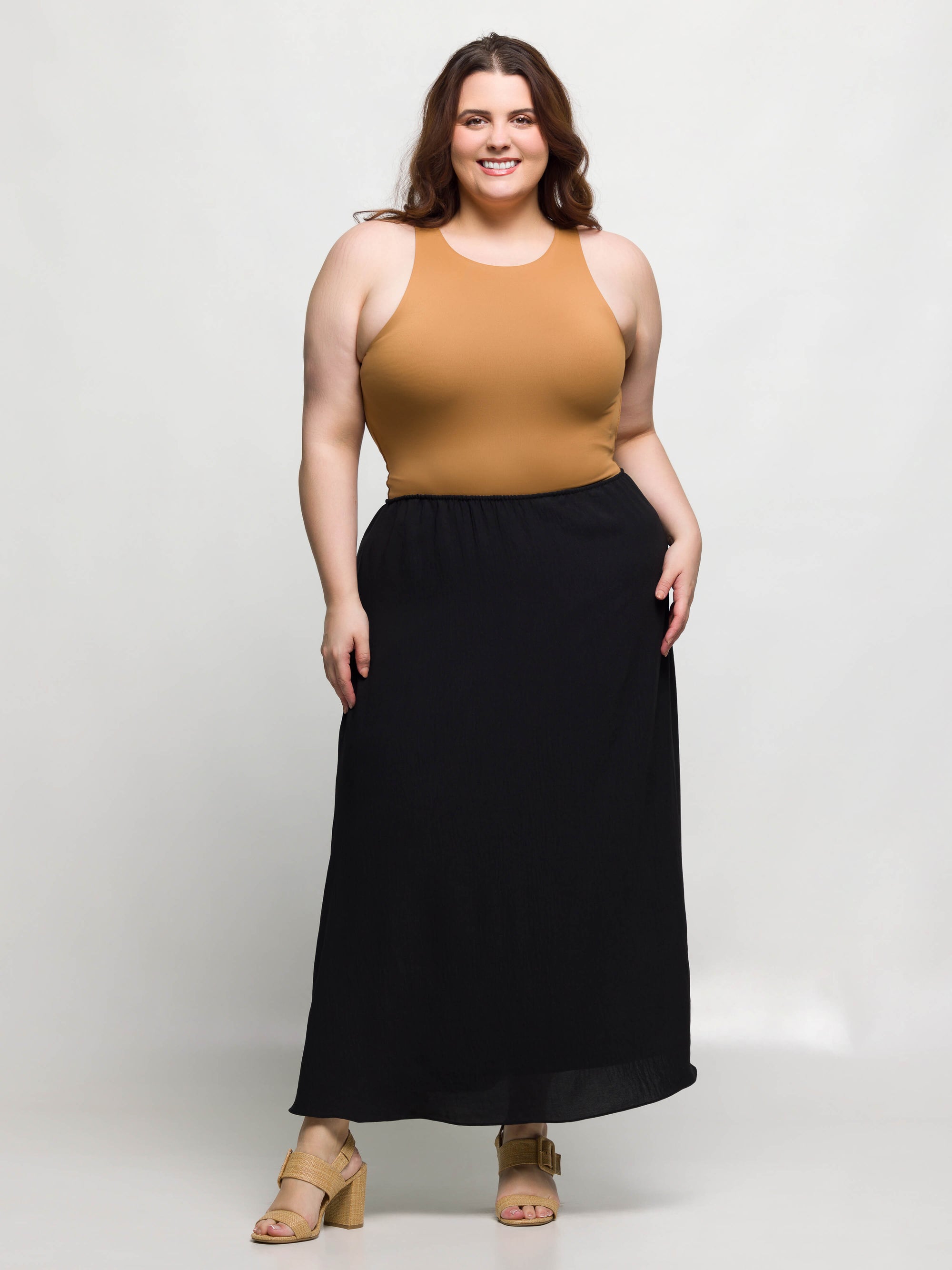 24seven Comfort Apparel Plus Size Elastic Waist A Line Maxi Skirt