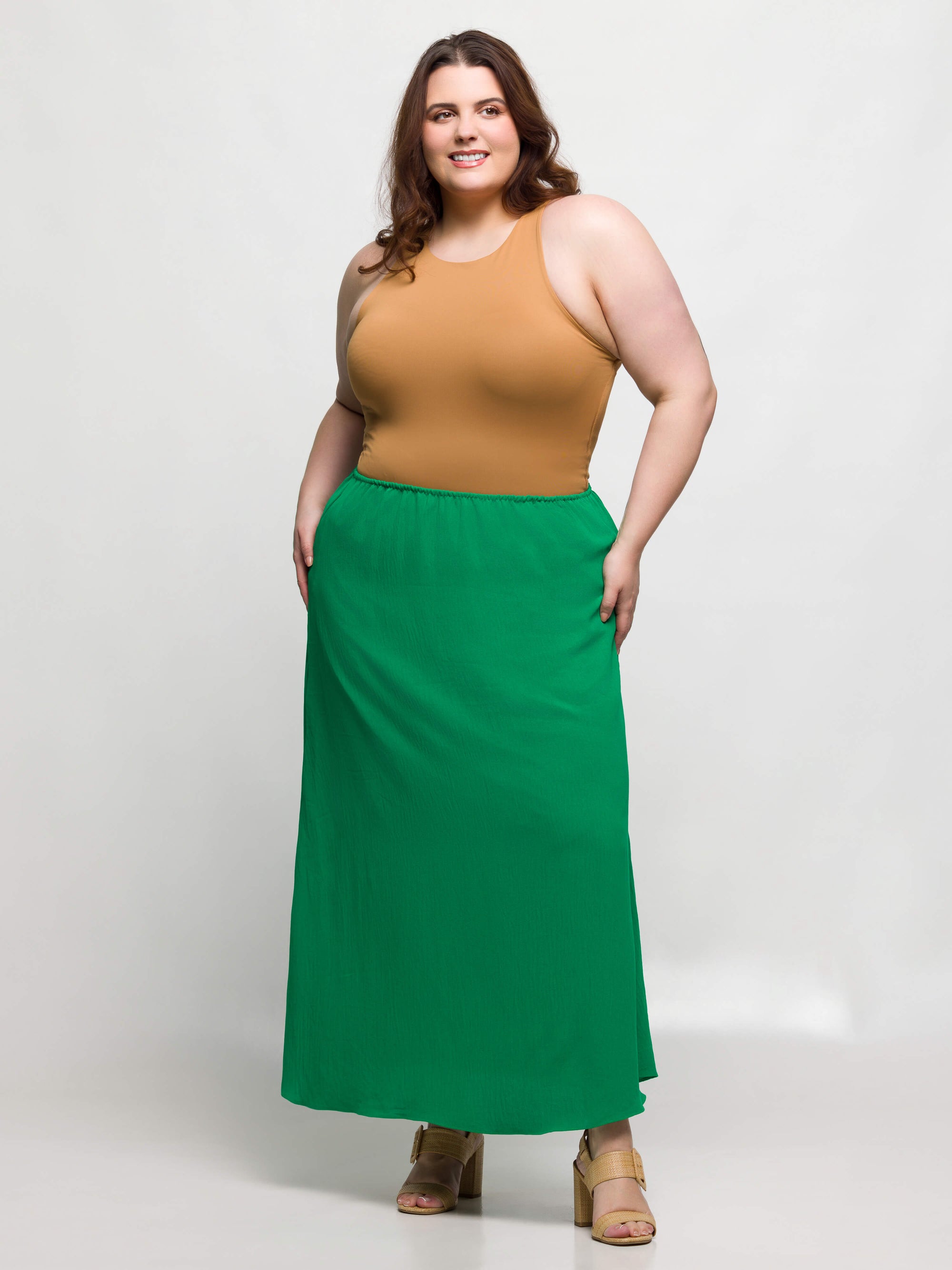 24seven Comfort Apparel Plus Size Elastic Waist A Line Maxi Skirt