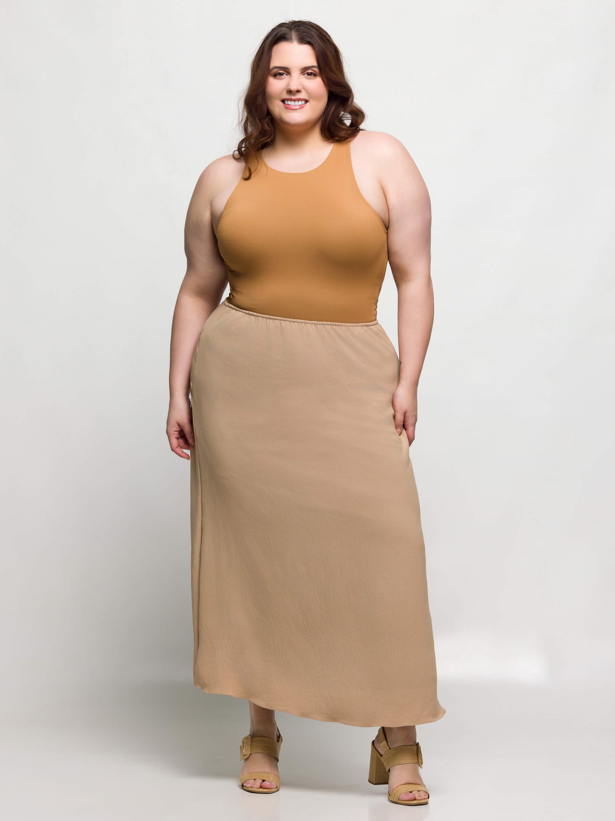 24seven Comfort Apparel Plus Size Elastic Waist A Line Maxi Skirt