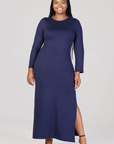 Long Sleeve Side Slit Fitted Plus Size Maxi Dress