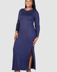 Long Sleeve Side Slit Fitted Plus Size Maxi Dress