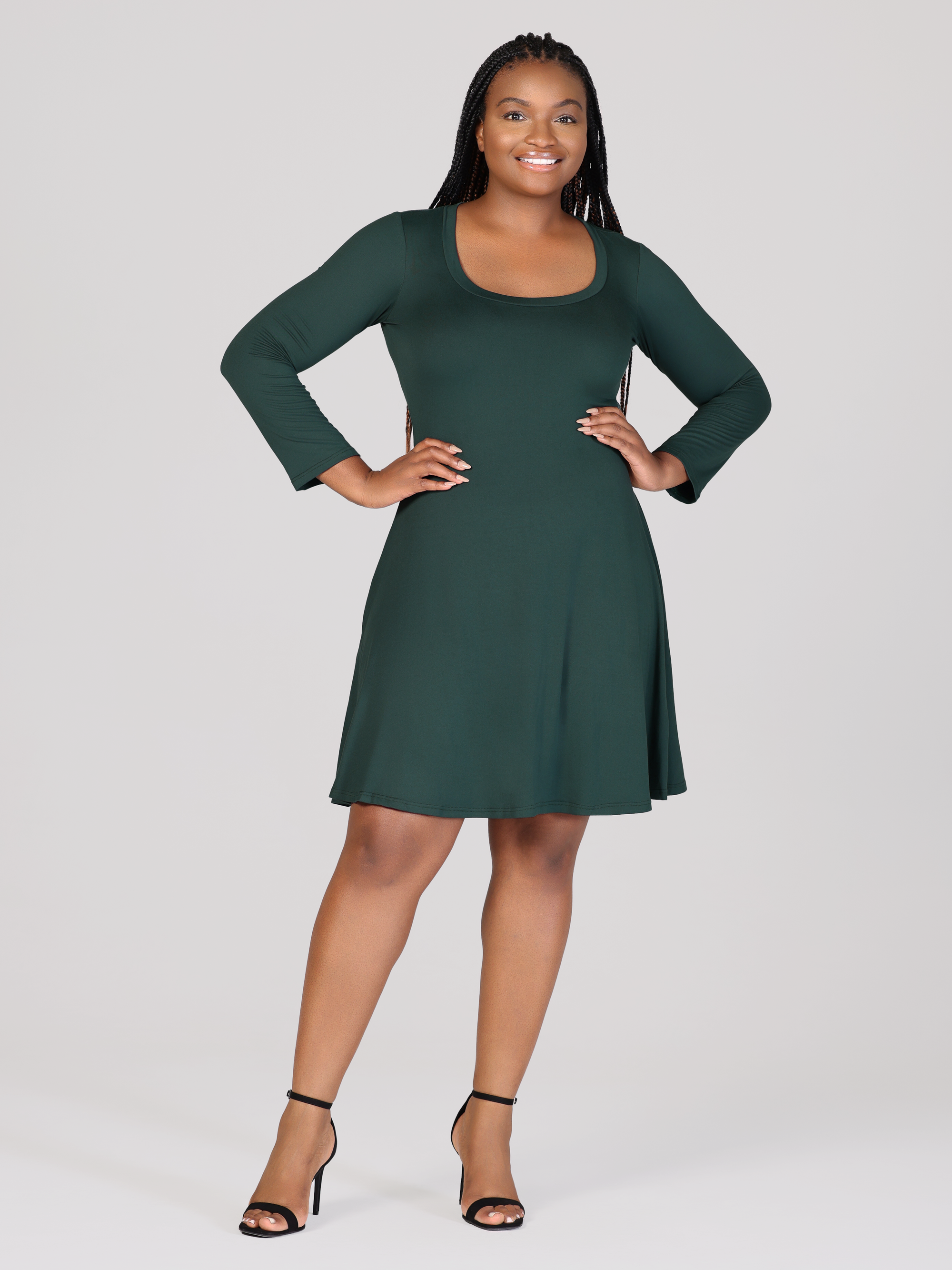 Classic Long Sleeve Plus Size Flared Mini Dress