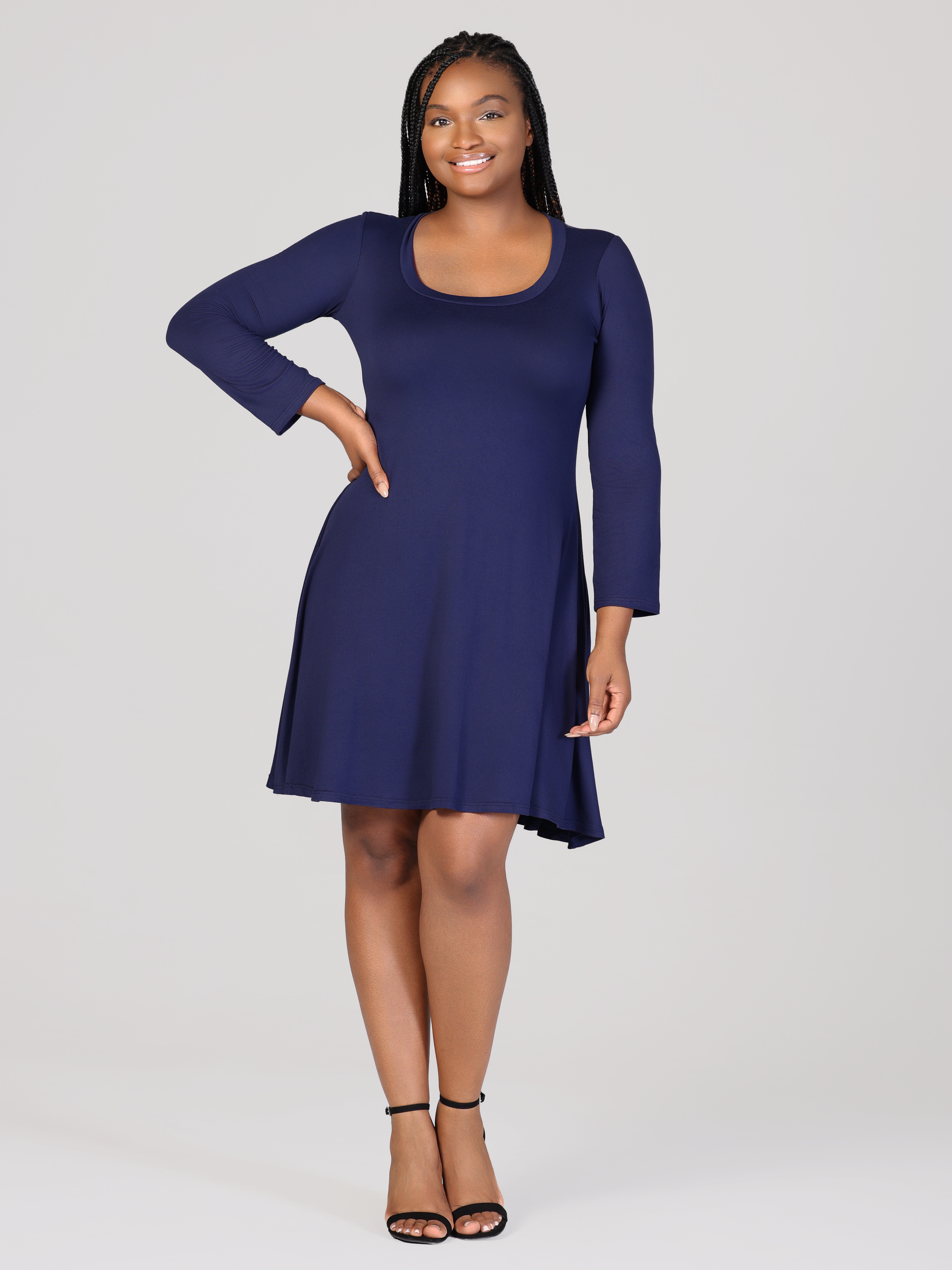 Classic Long Sleeve Plus Size Flared Mini Dress