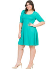 Elbow Sleeve Plus Size Knee Length Dress