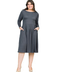 Long Sleeve Fit and Flare Plus Size Midi Dress