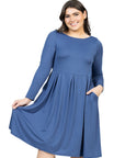 Long Sleeve Fit and Flare Plus Size Midi Dress
