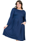 Long Sleeve Fit and Flare Plus Size Midi Dress