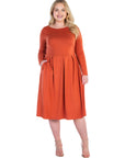 Long Sleeve Fit and Flare Plus Size Midi Dress