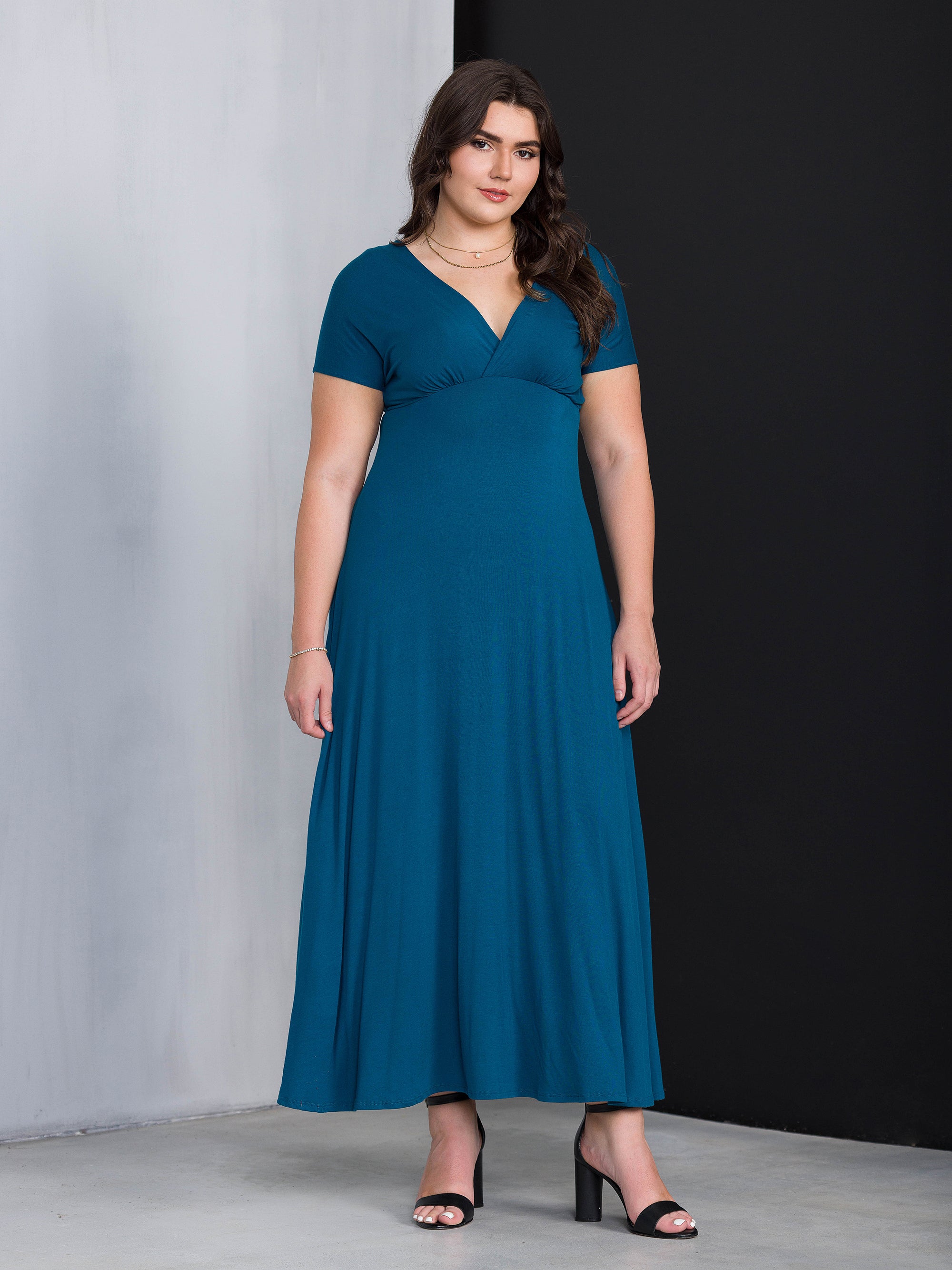 Empire Waist V Neck Plus Size Maxi Dress