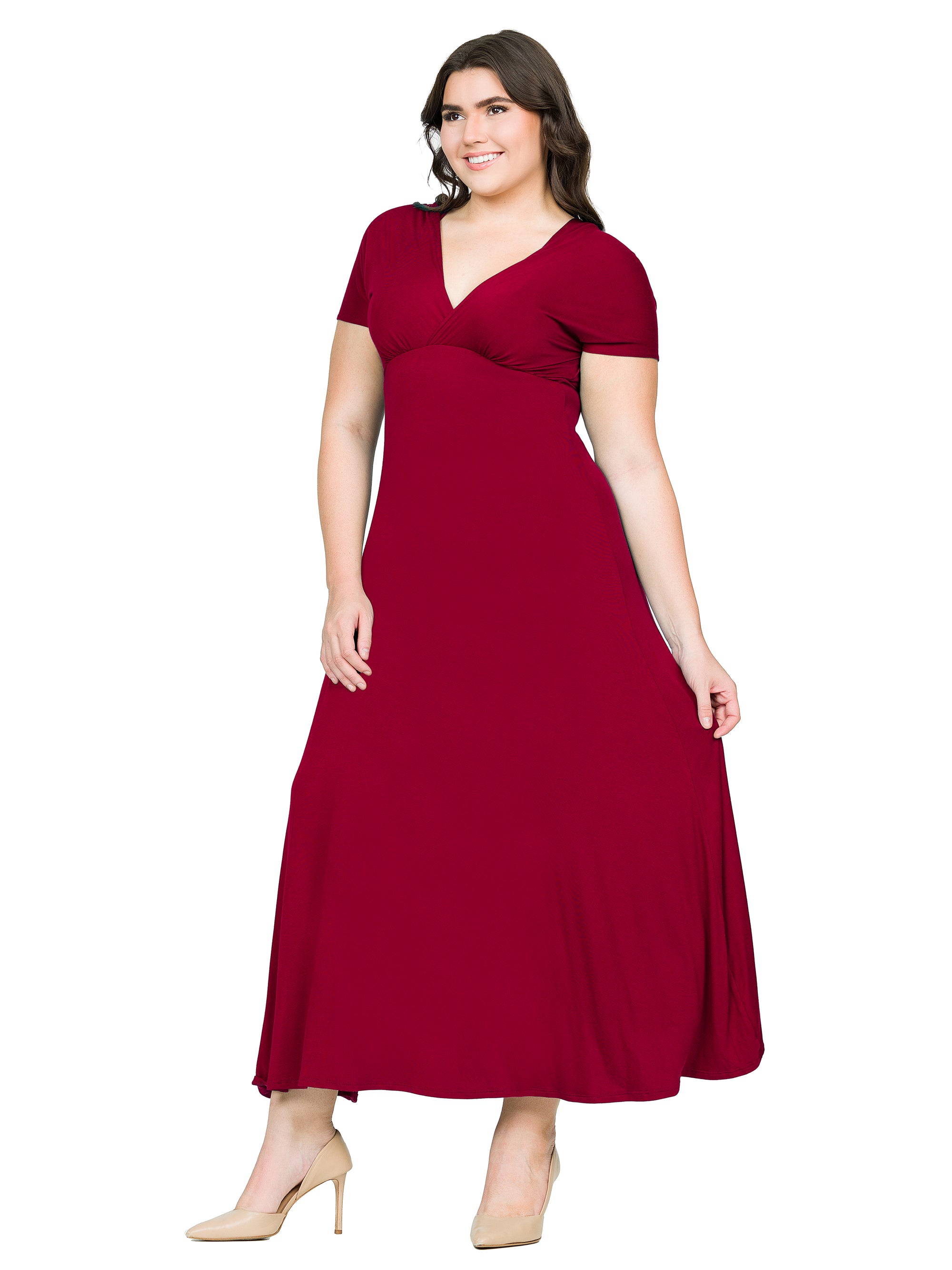 Empire Waist V Neck Plus Size Maxi Dress