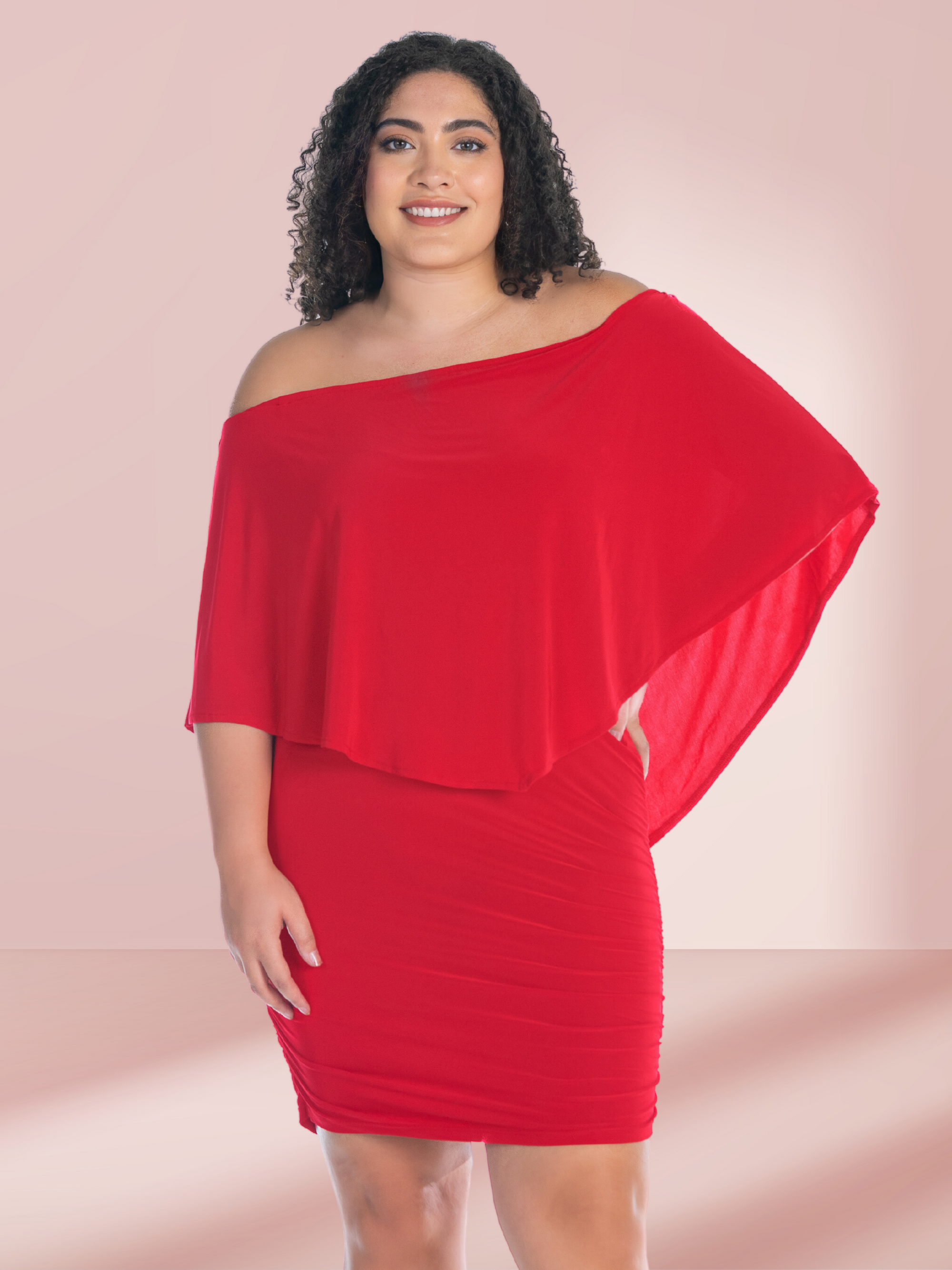 Convertible Bodycon Plus Size Mini Dress Ruffled Sleeve