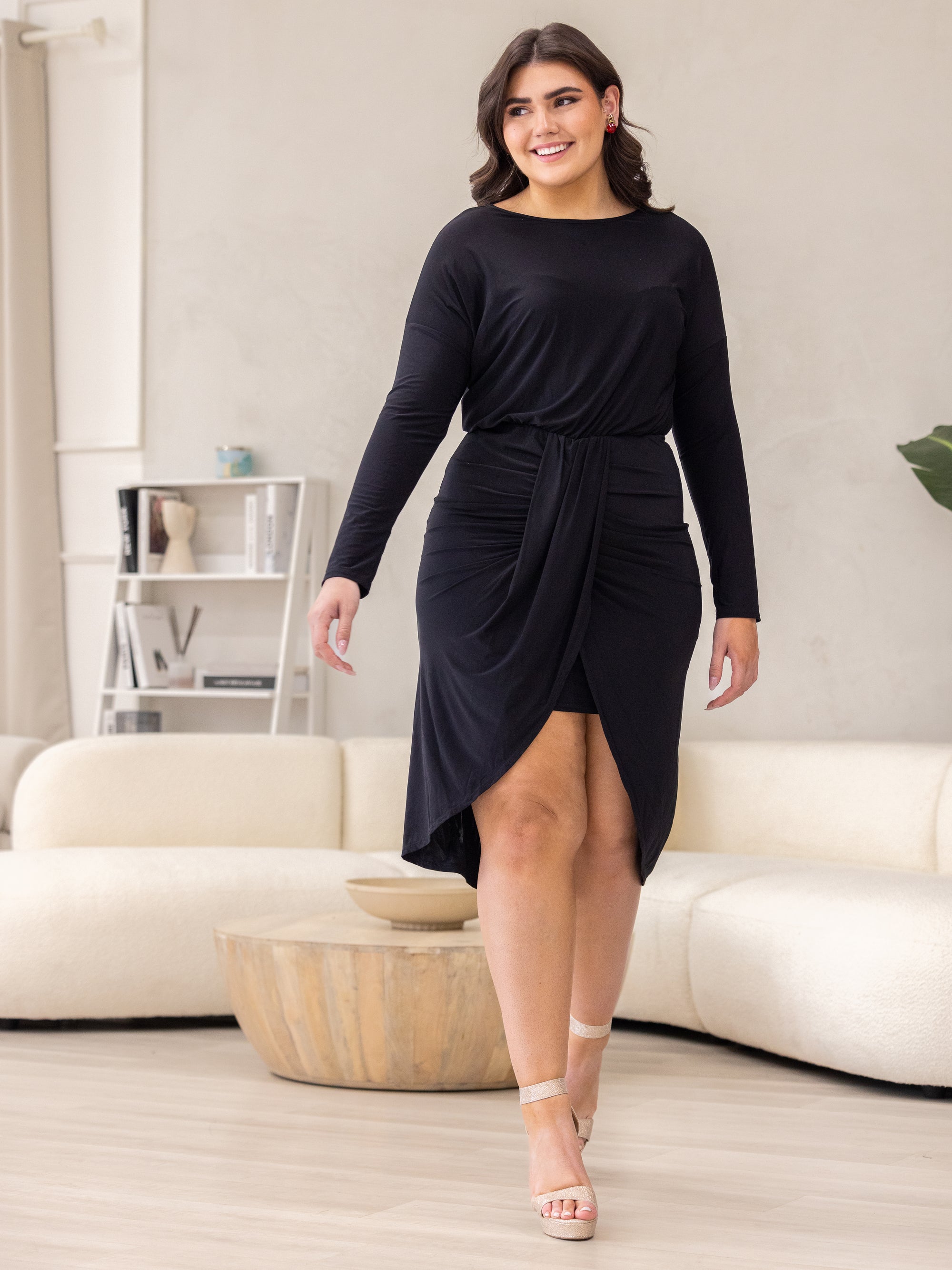 Long Sleeve Dressy Tulip Skirt Knee Length Plus Size Dress