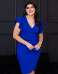 V Neck Ruffle Sleeve Knee Length Plus Size Dress