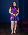 Plus Size Multicolor Ruffle Cap Sleeve High Neck Tiered Mini Dress