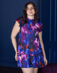 Plus Size Multicolor Ruffle Cap Sleeve High Neck Tiered Mini Dress